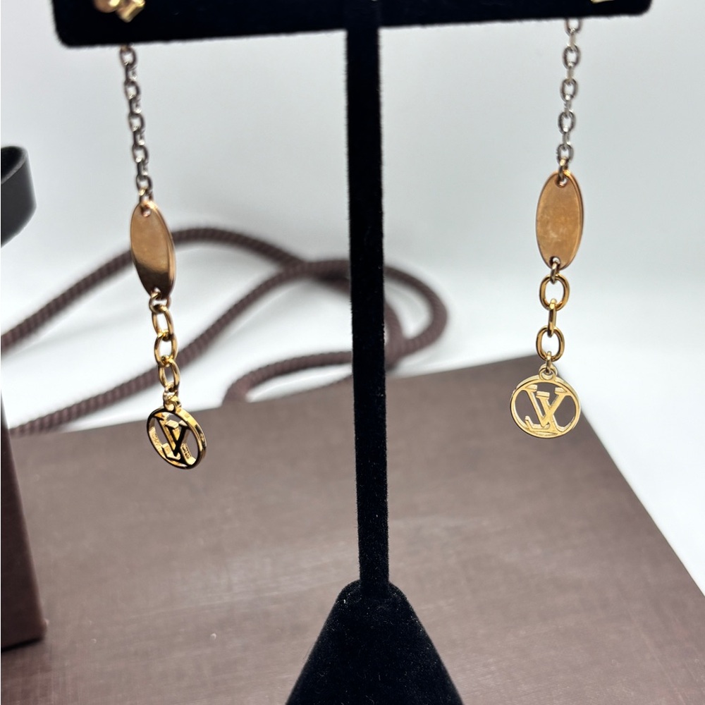 Louis Vuitton Gold and Brown Dangle Earrings - Picture 3 of 5